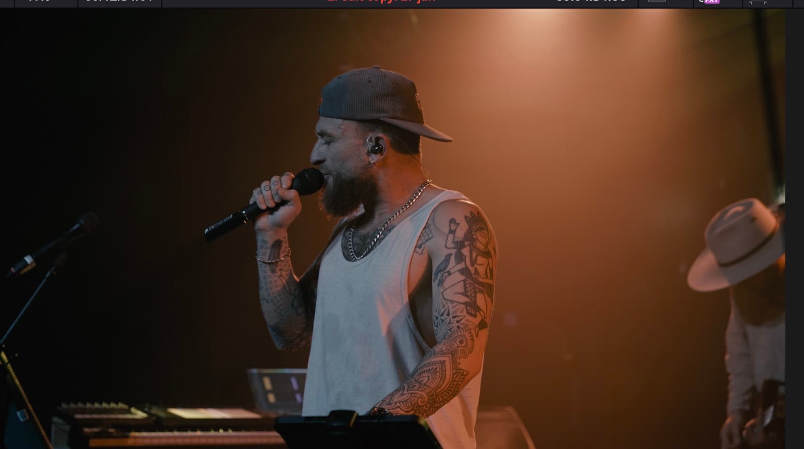 A still from the DUB FX cinematic film — the artist performing live