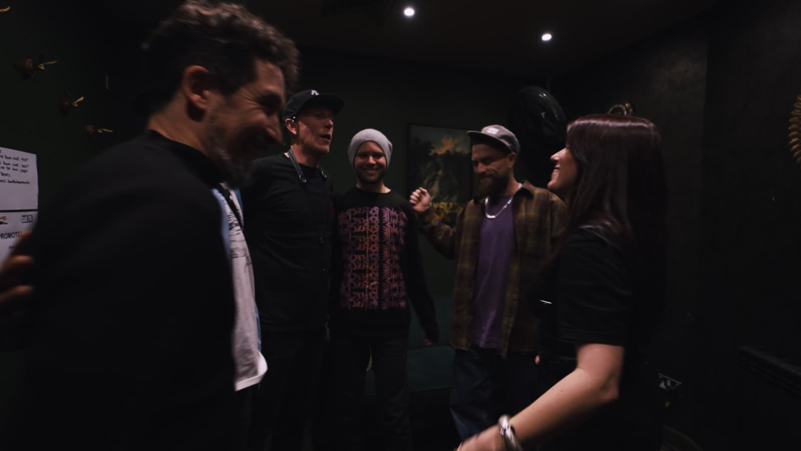 Magali Ledoux backstage with the artist and crew after a shoot